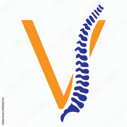 Initial Letter V Spine Logo Concept For Chiropractic Logo Design, Medical Physiotherapy Symbol