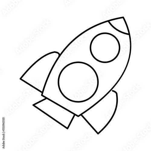 Dynamic rocket element showcasing hand drawn design, flames, and propulsion. Ideal for space-themed designs, technology visuals, or concepts of innovation, exploration, and futuristic adventures.