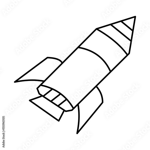 Dynamic rocket element showcasing hand drawn design, flames, and propulsion. Ideal for space-themed designs, technology visuals, or concepts of innovation, exploration, and futuristic adventures.