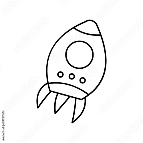 Dynamic rocket element showcasing hand drawn design, flames, and propulsion. Ideal for space-themed designs, technology visuals, or concepts of innovation, exploration, and futuristic adventures.