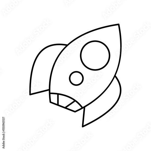 Dynamic rocket element showcasing hand drawn design, flames, and propulsion. Ideal for space-themed designs, technology visuals, or concepts of innovation, exploration, and futuristic adventures.