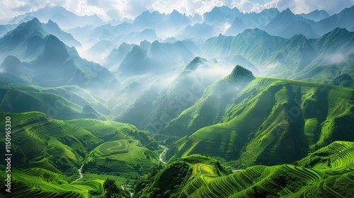 Sunlit Rice Terraces in the Vietnamese Mountains