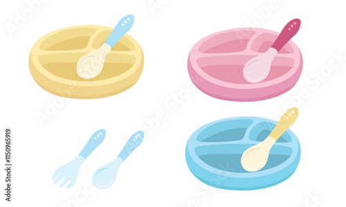Baby food tray or baby feeding tray vector illustration in cartoon style isolated on white background. Baby element clipart in flat design.
