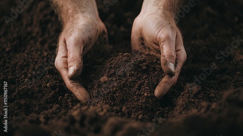 Wallpaper Mural Entrepreneurship and opportunity-based ventures. Hands gently cradle dark soil, symbolizing nurturing, growth, and the connection between humans and nature. Torontodigital.ca