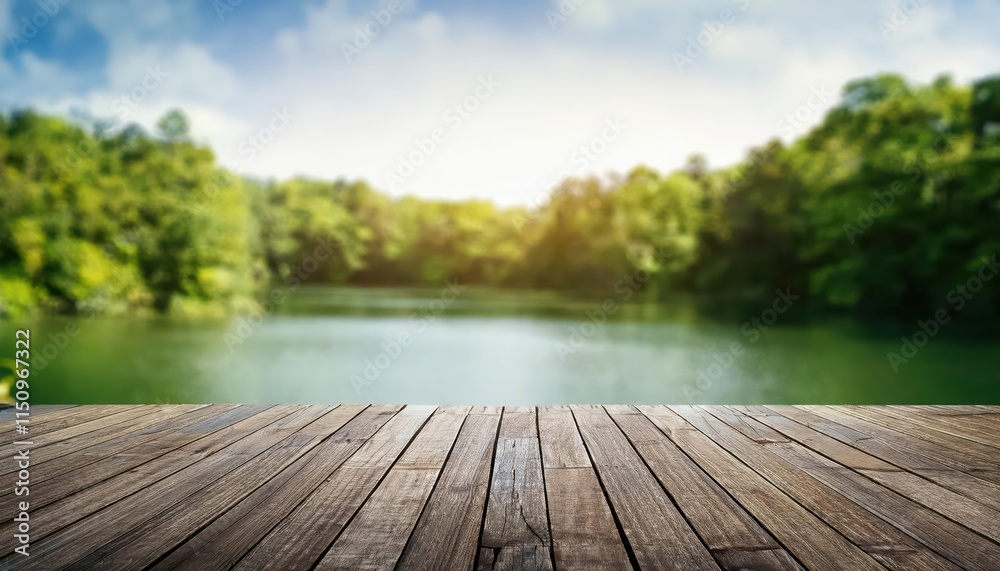 A serene lakeside view with a wooden dock, surrounded by lush greenery and a bright sky. A serene lakeside view with a wooden dock, surrounded by lush greenery and a bright sky.