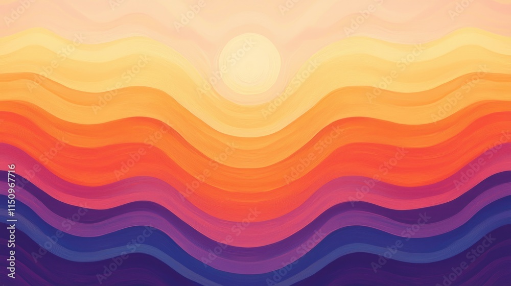 Fototapeta premium Abstract Sunset Waves Colorful Landscape Painting