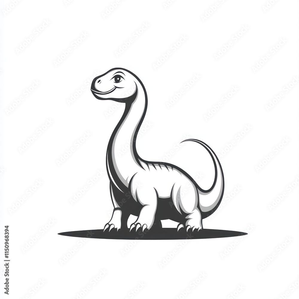 Cartoon Brontosaurus dinosaur, side view, black and white. Cartoon Brontosaurus dinosaur, side view, black and white.