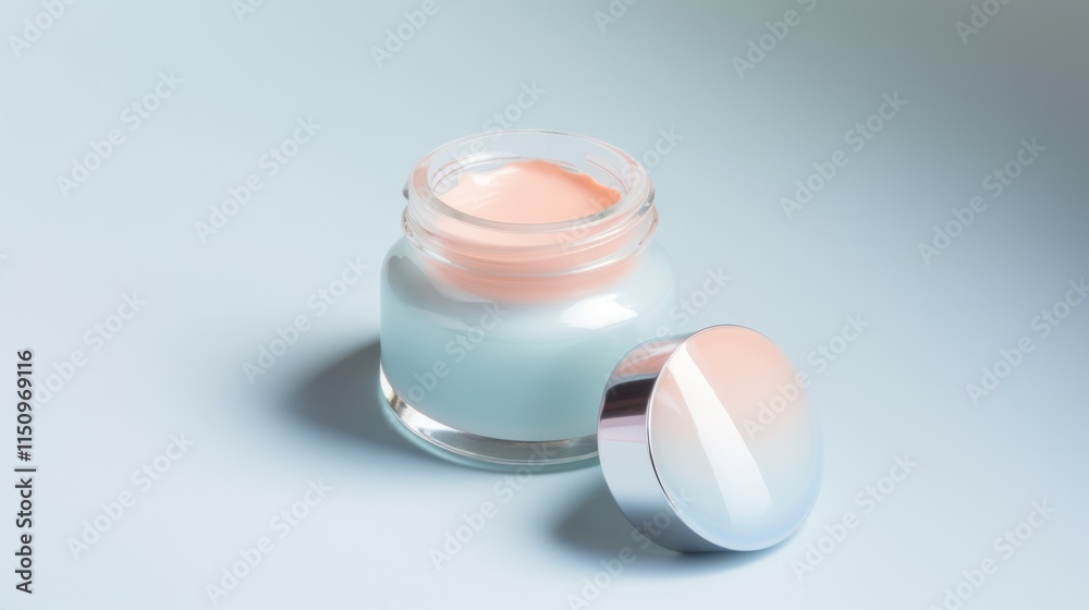 Glass Jar of Light Blue and Peach Cream Glass Jar of Light Blue and Peach Cream