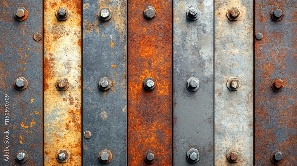 Fototapeta premium Rusted Metal Plates With Hex Bolts Pattern