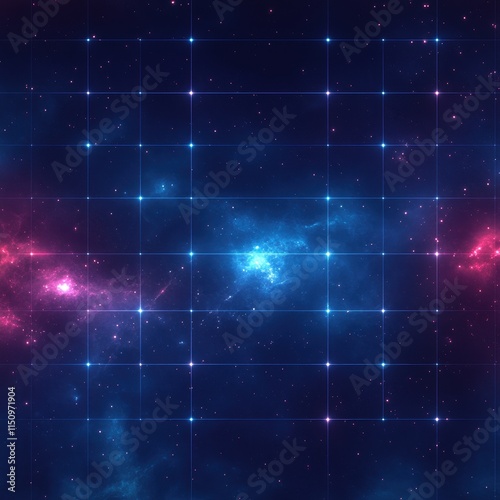 Blue and red galaxy with a grid of stars