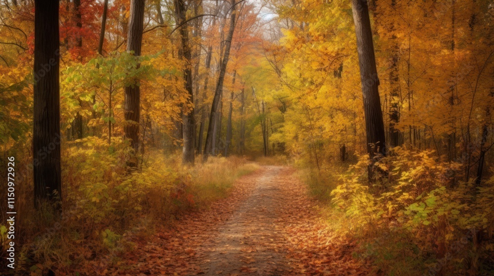 Obraz premium Autumn Path Through Golden Forest Trees