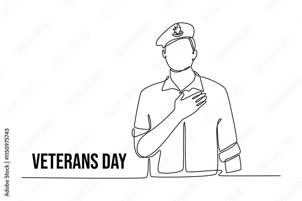 Happy Veterans Day concept. Single line draw design vector graphic illustration. Happy Veterans Day concept. Single line draw design vector graphic illustration.