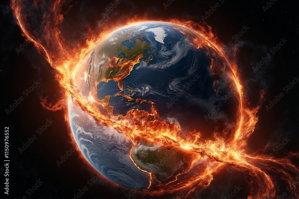 Burning planet Earth engulfed in flames, global warming concept. Burning planet Earth engulfed in flames, global warming concept.