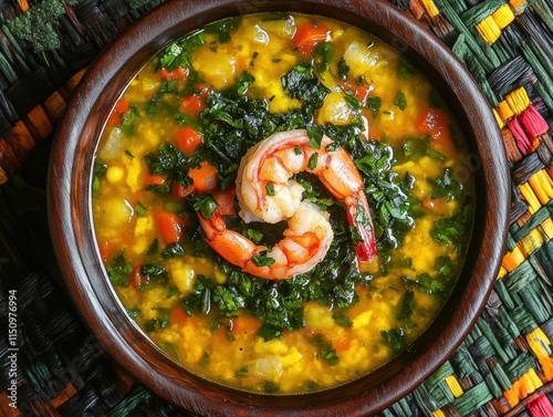 Savoring tacaca brazil traditional dish vibrant setting close-up yellow goodness