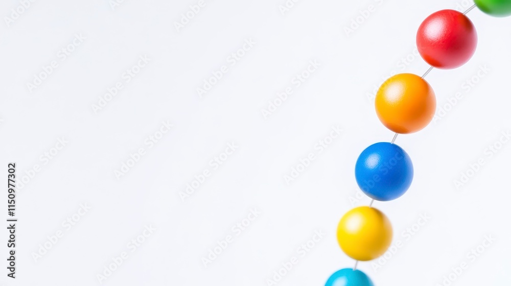A colorful arrangement of balls in a vertical line against a white background, creating a vibrant and playful visual effect.