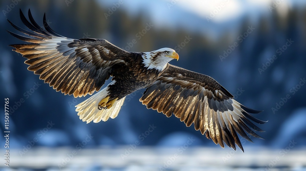 Naklejka premium Soaring eagle with the quote Push your limits representing freedom and ambition