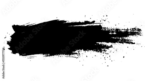 Bold Black Brushstroke Grunge Rectangle, Rough black brushstroke in a rectangular shape on white background, ideal for grunge design, abstract art, or creative layouts.

