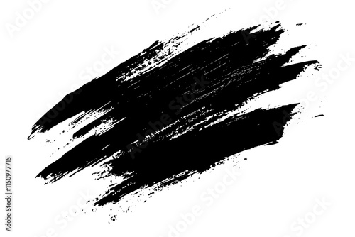 Bold Black Brushstroke Grunge Rectangle, Rough black brushstroke in a rectangular shape on white background, ideal for grunge design, abstract art, or creative layouts.

