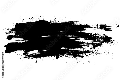 Bold Black Brushstroke Grunge Rectangle, Rough black brushstroke in a rectangular shape on white background, ideal for grunge design, abstract art, or creative layouts.

