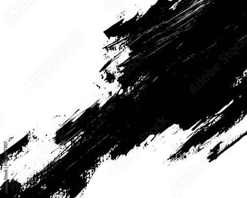 Bold Black Brushstroke Grunge Rectangle, Rough black brushstroke in a rectangular shape on white background, ideal for grunge design, abstract art, or creative layouts.


