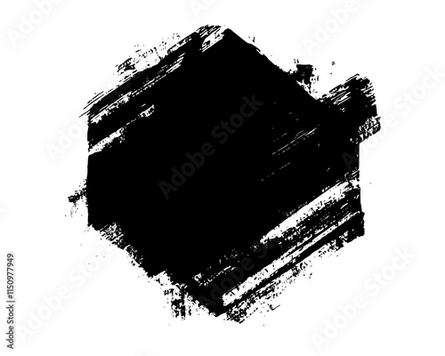 Bold Black Brushstroke Grunge Rectangle, Rough black brushstroke in a rectangular shape on white background, ideal for grunge design, abstract art, or creative layouts.

