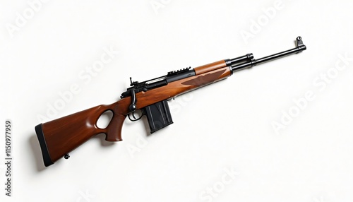 Kar98 sniper rifle High angle view of a wooden and black rifle on white background photo