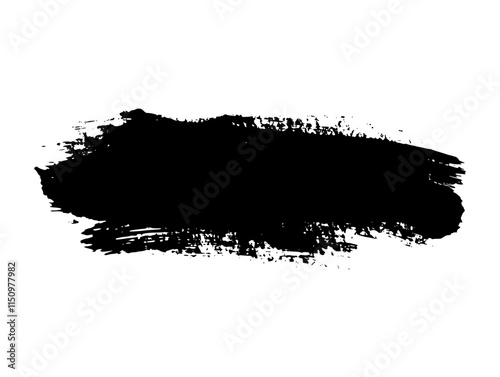 Bold Black Brushstroke Grunge Rectangle, Rough black brushstroke in a rectangular shape on white background, ideal for grunge design, abstract art, or creative layouts.

