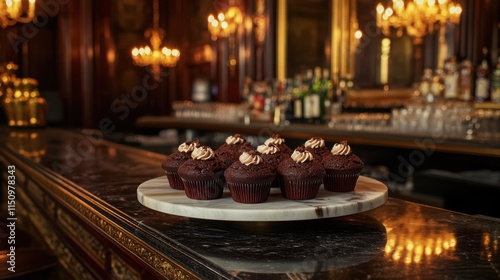 Baking olympic chocolate muffins elegant venue food display luxurious environment close-up view culinary celebration photo