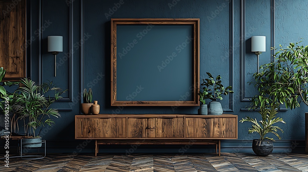 Elegant Interior Design Featuring Wooden Console and Plants