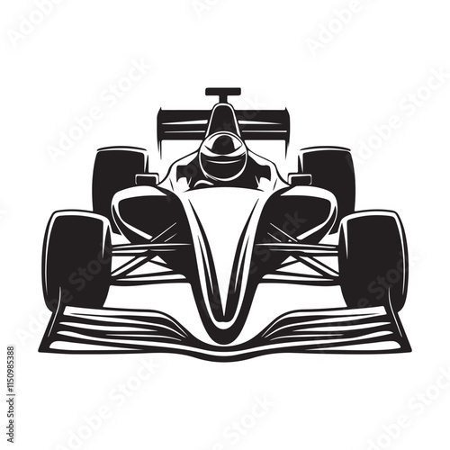Formula One Race Car on a Track vector image. Formula One Car Stock Illustrations on white background.