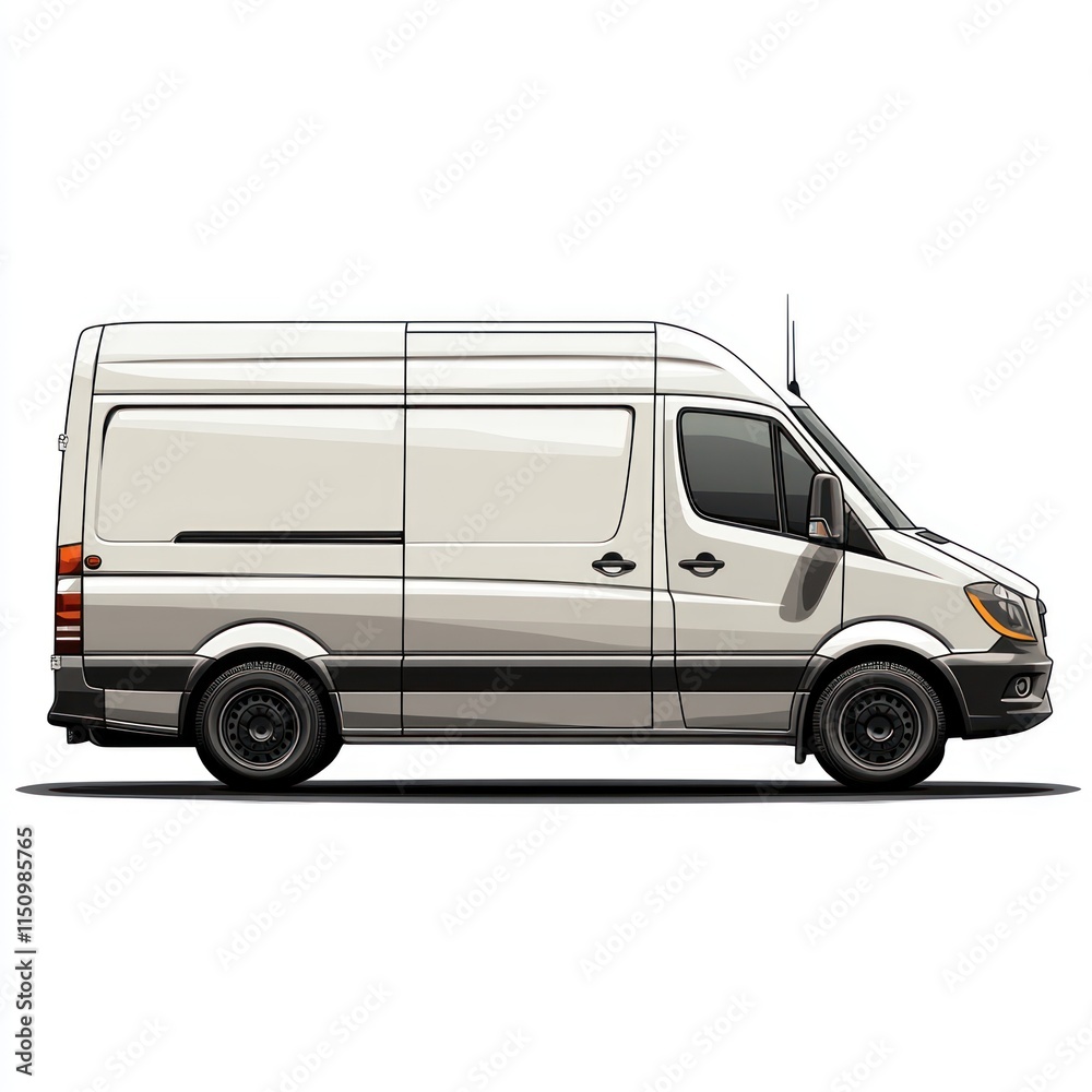 White van, side view, on a white background. White van, side view, on a white background.