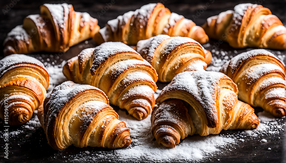 freshly baked croissants with powdered sugar freshly baked croissants with powdered sugar