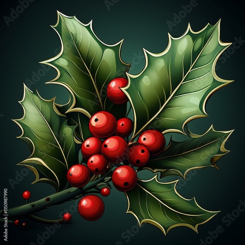 Holly branch with red berries
