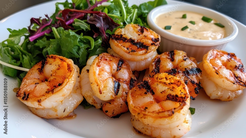 Grilled Shrimp with Salad and Dipping Sauce Grilled Shrimp with Salad and Dipping Sauce