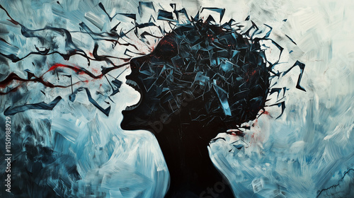 Abstract Illustration of Mental Health Struggles Depicting Depression and Emotional Turmoil