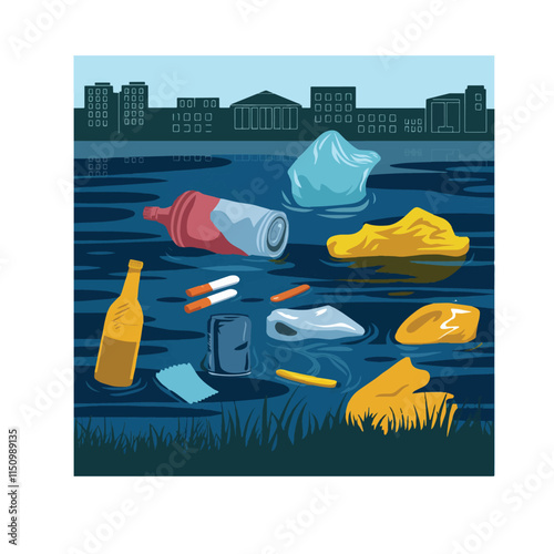 Plastic water bottles pollution in ocean