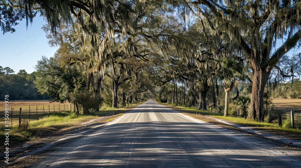 Fototapeta premium A tree-lined road stretching into the distance.