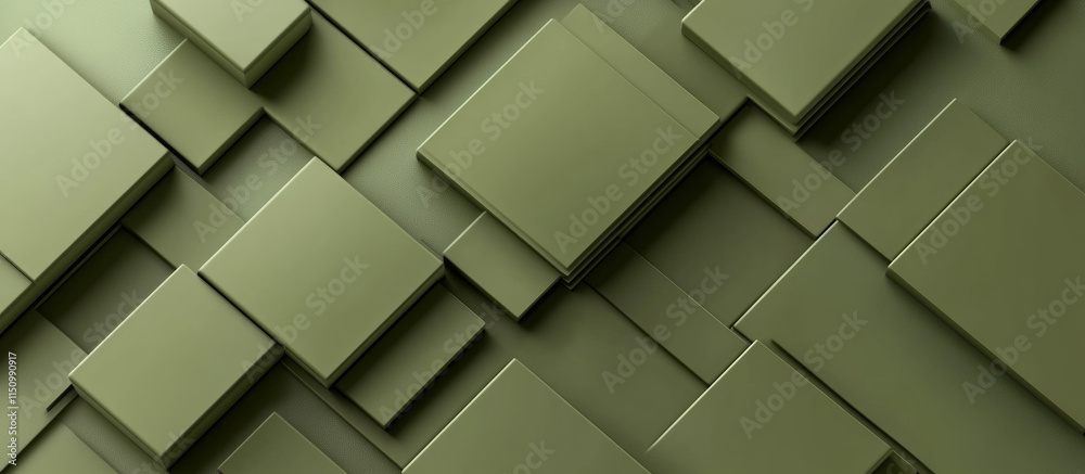 Fototapeta premium Geometric shapes in green tones create modern, abstract background