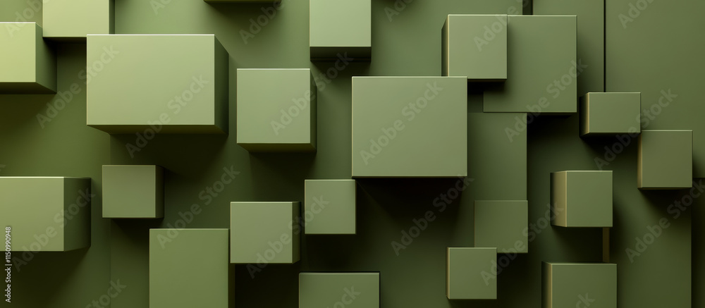 Obraz premium Geometric shapes in green tones create modern, abstract background