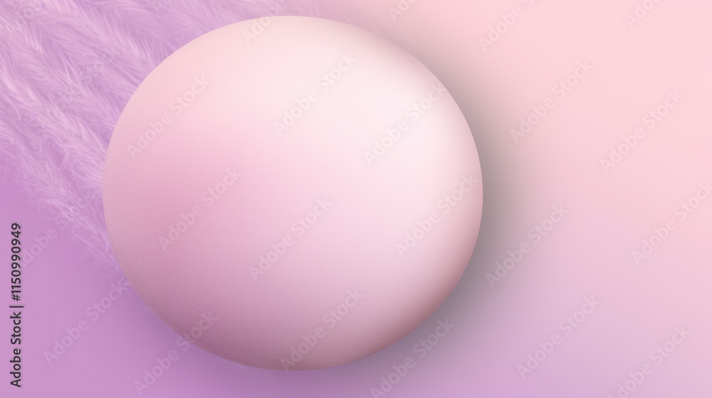 Fototapeta premium Pink sphere rests on soft purple feathery background