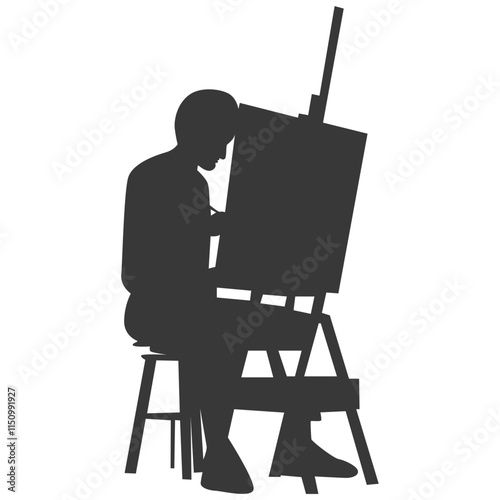 Artist Drawing Silhouette Isolated on White Background. Vector Illustration