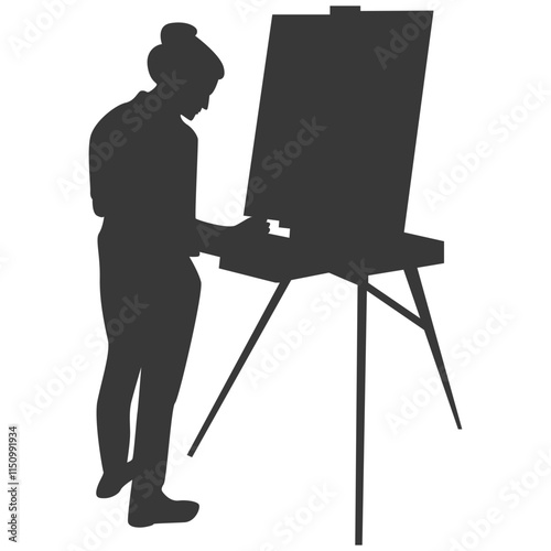 Artist Drawing Silhouette Isolated on White Background. Vector Illustration