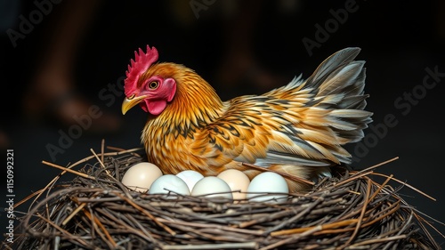 Brooding Hen Incubating Eggs - Maternal Care, Hatching, Natural photo