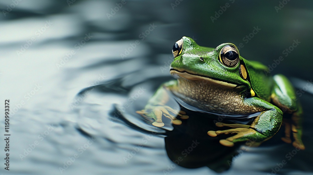 Frog amphibian swimming in rainforest pond nature photography lush green environment close-up view Frog amphibian swimming in rainforest pond nature photography lush green environment close-up view