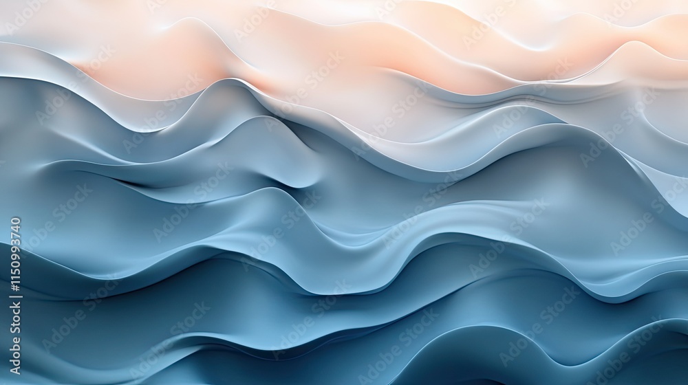 Fototapeta premium Abstract Blue and Peach Waves: A Serene Digital Art Piece