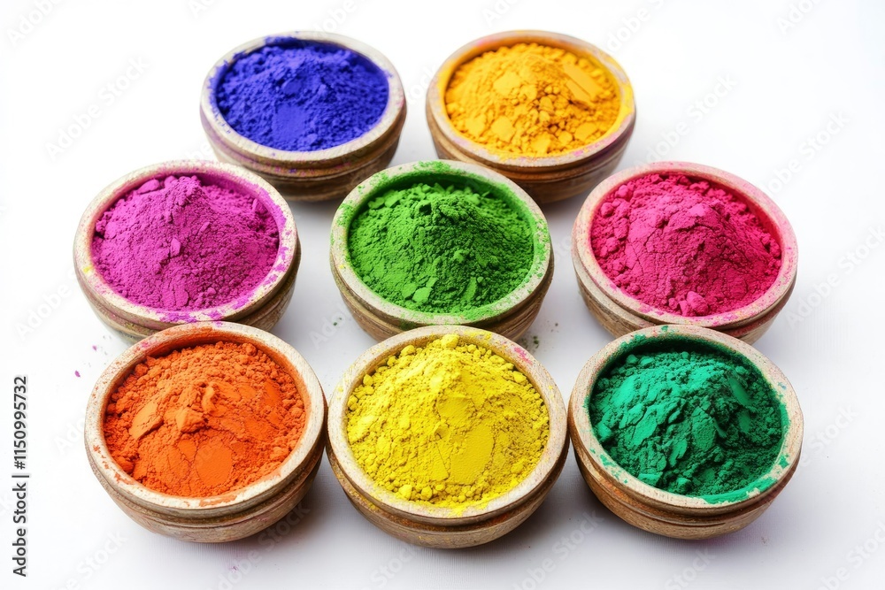 Naklejka premium Happy Holi decoration, the indian festival.Top view of colorful holi powder on white background.