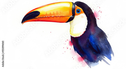 Vibrant Toucan Watercolor Painting Exotic Bird Art Print photo