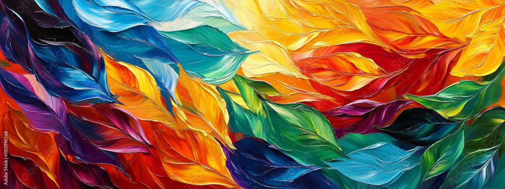 painting of colorful leaves swirling in dynamic composition painting of colorful leaves swirling in dynamic composition