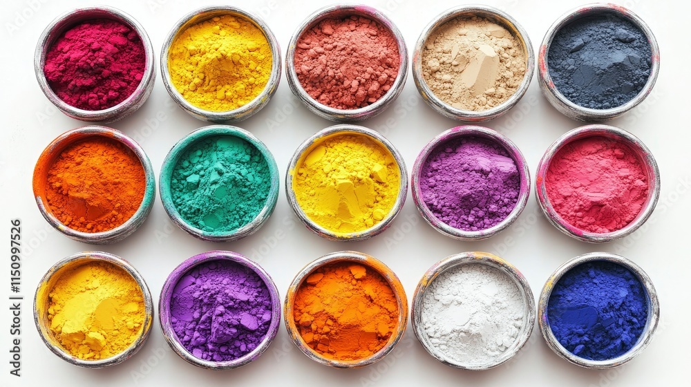 Happy Holi decoration, the indian festival.Top view of colorful holi powder on white background. Happy Holi decoration, the indian festival.Top view of colorful holi powder on white background.