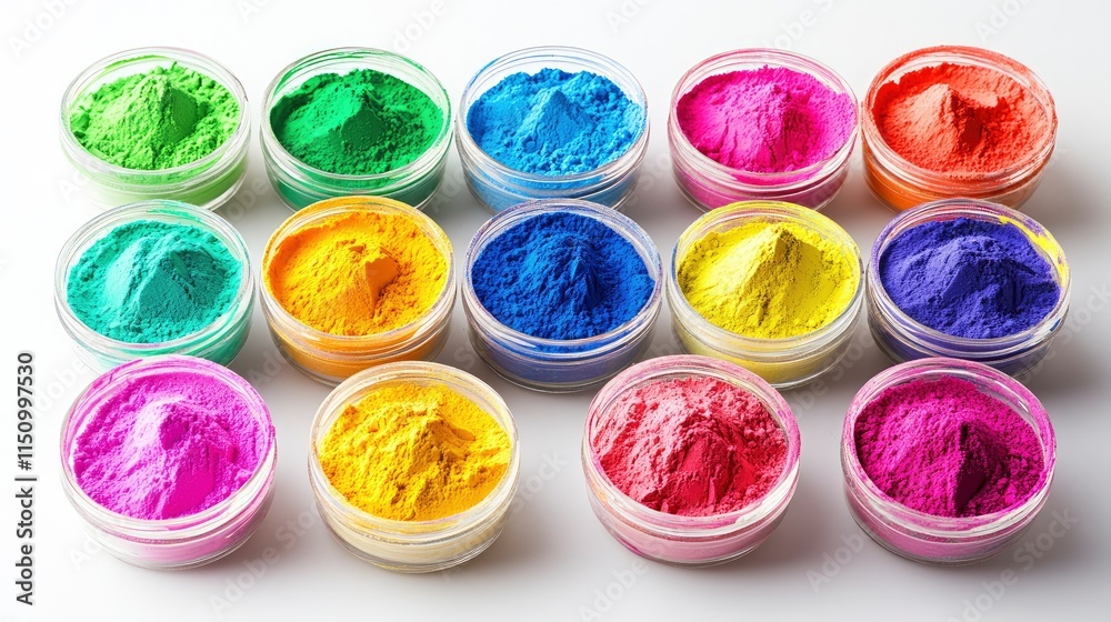 Happy Holi decoration, the indian festival.Top view of colorful holi powder on white background. Happy Holi decoration, the indian festival.Top view of colorful holi powder on white background.